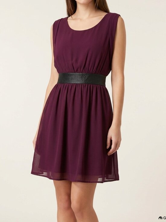 Double Zero Dresses & Skirts - Double Zero Plum Burgundy Chiffon Mini Dress Black Waistband Sash - Size S